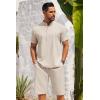 imageCOOFANDY Mens 2 Pieces Set Short Sleeve Henley Shirts and Shorts Pants Texture Summer Beach Vacation OutfitsStone