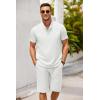 imageCOOFANDY Mens 2 Pieces Set Short Sleeve Henley Shirts and Shorts Pants Texture Summer Beach Vacation OutfitsWhite