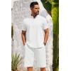 imageCOOFANDY Mens 2 Pieces Set Short Sleeve Henley Shirts and Shorts Pants Texture Summer Beach Vacation OutfitsWhite