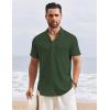 imageCOOFANDY Mens Henley Shirt Short Sleeve Stand Collar Summer Casual Beach Hippie TShirtsArmy Green
