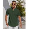 imageCOOFANDY Mens Henley Shirt Short Sleeve Stand Collar Summer Casual Beach Hippie TShirtsArmy Green