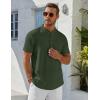 imageCOOFANDY Mens Henley Shirt Short Sleeve Stand Collar Summer Casual Beach Hippie TShirtsArmy Green