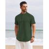 imageCOOFANDY Mens Henley Shirt Short Sleeve Stand Collar Summer Casual Beach Hippie TShirtsArmy Green