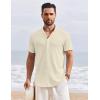 imageCOOFANDY Mens Henley Shirt Short Sleeve Stand Collar Summer Casual Beach Hippie TShirtsBeige