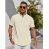 imageCOOFANDY Mens Henley Shirt Short Sleeve Stand Collar Summer Casual Beach Hippie TShirtsBeige
