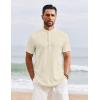 imageCOOFANDY Mens Henley Shirt Short Sleeve Stand Collar Summer Casual Beach Hippie TShirtsBeige