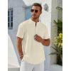 imageCOOFANDY Mens Henley Shirt Short Sleeve Stand Collar Summer Casual Beach Hippie TShirtsBeige