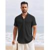 imageCOOFANDY Mens Henley Shirt Short Sleeve Stand Collar Summer Casual Beach Hippie TShirtsBlack