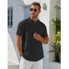 imageCOOFANDY Mens Henley Shirt Short Sleeve Stand Collar Summer Casual Beach Hippie TShirtsBlack