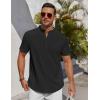 imageCOOFANDY Mens Henley Shirt Short Sleeve Stand Collar Summer Casual Beach Hippie TShirtsBlack