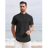imageCOOFANDY Mens Henley Shirt Short Sleeve Stand Collar Summer Casual Beach Hippie TShirtsBlack