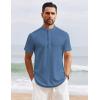 imageCOOFANDY Mens Henley Shirt Short Sleeve Stand Collar Summer Casual Beach Hippie TShirtsGrey Blue