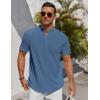 imageCOOFANDY Mens Henley Shirt Short Sleeve Stand Collar Summer Casual Beach Hippie TShirtsGrey Blue