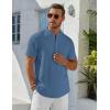 imageCOOFANDY Mens Henley Shirt Short Sleeve Stand Collar Summer Casual Beach Hippie TShirtsGrey Blue