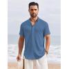 imageCOOFANDY Mens Henley Shirt Short Sleeve Stand Collar Summer Casual Beach Hippie TShirtsGrey Blue