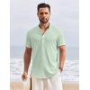 imageCOOFANDY Mens Henley Shirt Short Sleeve Stand Collar Summer Casual Beach Hippie TShirtsIce Green