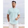 imageCOOFANDY Mens Henley Shirt Short Sleeve Stand Collar Summer Casual Beach Hippie TShirtsLight Blue