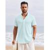 imageCOOFANDY Mens Henley Shirt Short Sleeve Stand Collar Summer Casual Beach Hippie TShirtsLight Blue