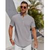 imageCOOFANDY Mens Henley Shirt Short Sleeve Stand Collar Summer Casual Beach Hippie TShirtsLight Grey