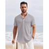 imageCOOFANDY Mens Henley Shirt Short Sleeve Stand Collar Summer Casual Beach Hippie TShirtsLight Grey