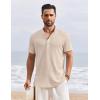 imageCOOFANDY Mens Henley Shirt Short Sleeve Stand Collar Summer Casual Beach Hippie TShirtsLight Khaki