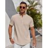 imageCOOFANDY Mens Henley Shirt Short Sleeve Stand Collar Summer Casual Beach Hippie TShirtsLight Khaki