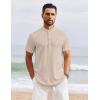 imageCOOFANDY Mens Henley Shirt Short Sleeve Stand Collar Summer Casual Beach Hippie TShirtsLight Khaki
