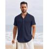 imageCOOFANDY Mens Henley Shirt Short Sleeve Stand Collar Summer Casual Beach Hippie TShirtsNavy Blue