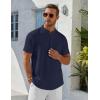 imageCOOFANDY Mens Henley Shirt Short Sleeve Stand Collar Summer Casual Beach Hippie TShirtsNavy Blue