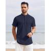 imageCOOFANDY Mens Henley Shirt Short Sleeve Stand Collar Summer Casual Beach Hippie TShirtsNavy Blue