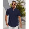 imageCOOFANDY Mens Henley Shirt Short Sleeve Stand Collar Summer Casual Beach Hippie TShirtsNavy Blue