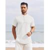 imageCOOFANDY Mens Henley Shirt Short Sleeve Stand Collar Summer Casual Beach Hippie TShirtsWhite