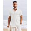 imageCOOFANDY Mens Henley Shirt Short Sleeve Stand Collar Summer Casual Beach Hippie TShirtsWhite