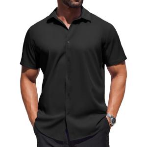 imageCOOFANDY Mens Dress Shirts Button Down Short Sleeve Shirt Summer Shirts Business Casual Wedding ShirtBlack