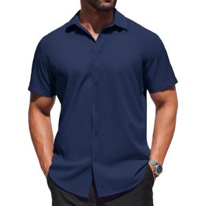 imageCOOFANDY Mens Dress Shirts Button Down Short Sleeve Shirt Summer Shirts Business Casual Wedding ShirtDark Blue