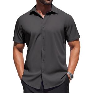 imageCOOFANDY Mens Dress Shirts Button Down Short Sleeve Shirt Summer Shirts Business Casual Wedding ShirtDark Grey
