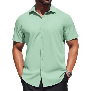 imageCOOFANDY Mens Dress Shirts Button Down Short Sleeve Shirt Summer Shirts Business Casual Wedding ShirtLight Green