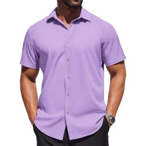 imageCOOFANDY Mens Dress Shirts Button Down Short Sleeve Shirt Summer Shirts Business Casual Wedding ShirtLight Purple