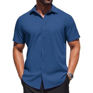 imageCOOFANDY Mens Dress Shirts Button Down Short Sleeve Shirt Summer Shirts Business Casual Wedding ShirtNavy Blue