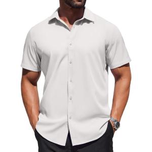 imageCOOFANDY Mens Dress Shirts Button Down Short Sleeve Shirt Summer Shirts Business Casual Wedding ShirtWhite