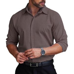 imageCOOFANDY Mens Formal Dress Shirt Hidden Button Front Wrinkle Free Shirt Regular Fit Stretch Business Casual ShirtsCoffee