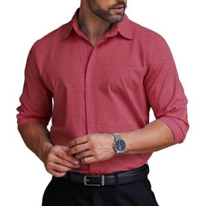 imageCOOFANDY Mens Formal Dress Shirt Hidden Button Front Wrinkle Free Shirt Regular Fit Stretch Business Casual ShirtsDusty Red