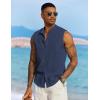 imageCOOFANDY Mens Sleeveless Summer Shirts Casual Beach Tank Tops Button Up Textured Tank Shirt for VacationNavy Blue