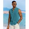 imageCOOFANDY Mens Sleeveless Summer Shirts Casual Beach Tank Tops Button Up Textured Tank Shirt for VacationTeal Blue
