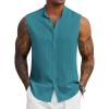 imageCOOFANDY Mens Sleeveless Summer Shirts Casual Beach Tank Tops Button Up Textured Tank Shirt for VacationTeal Blue