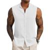 imageCOOFANDY Mens Sleeveless Summer Shirts Casual Beach Tank Tops Button Up Textured Tank Shirt for VacationWhite