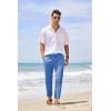 imageCOOFANDY Mens Cotton Linen Pants Elastic Waist Lightweight Casual Pants Slim Fit Yoga Beach Pants with Pockets02royal Blue