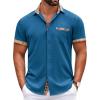 imageCOOFANDY Mens Short Sleeve Dress Shirts Casual Wrinkle Free Shirt Plaid Collar Summer Button Down ShirtsMidnight Blue