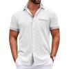 imageCOOFANDY Mens Short Sleeve Dress Shirts Casual Wrinkle Free Shirt Plaid Collar Summer Button Down ShirtsWhitelight Grey