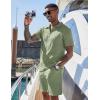 imageCOOFANDY Mens 2 Pieces Outfits Casual Quarter Zip Polo Shirt and Shorts Set Athletic Jogging Summer TracksuitLight Green